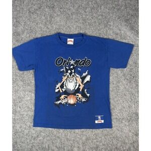 Orlando Magic Basketball NBA Wizard Size Large Blue T-shirt 90's Nutmeg Mills